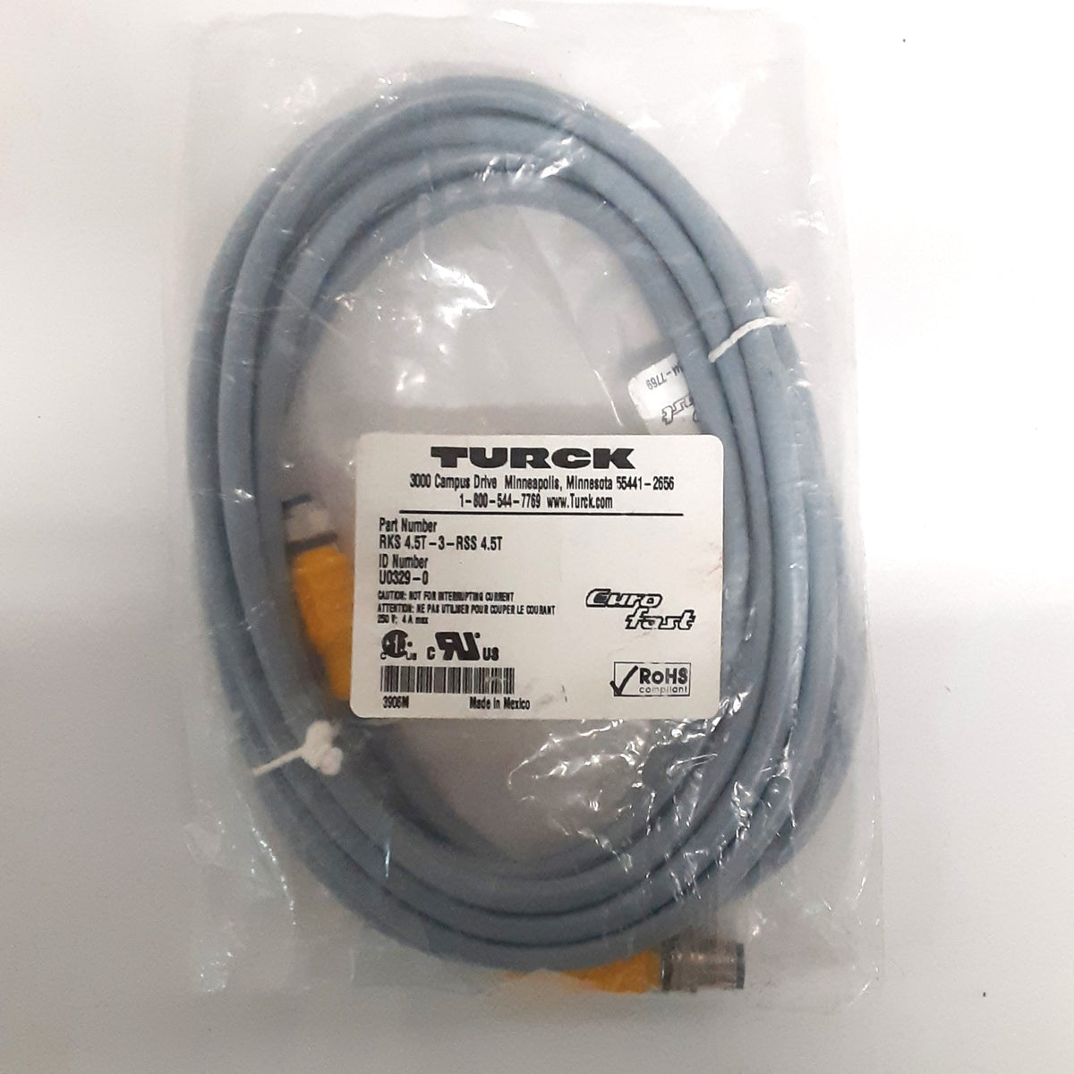 Turck Encoder Cable RKS 4.5T-3-RSS 4.5T Turck Cable, Shielded, M12 FEMALE/M12 MALE, 5 PIN ...