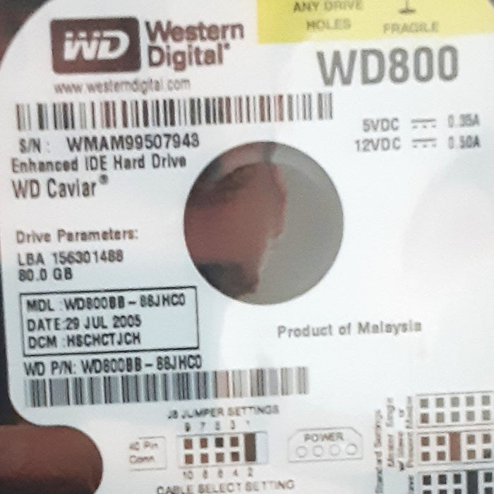 WD800BB Western Digital 80GB 7.2K RPM IDE 3.5" Hard Disk Drive